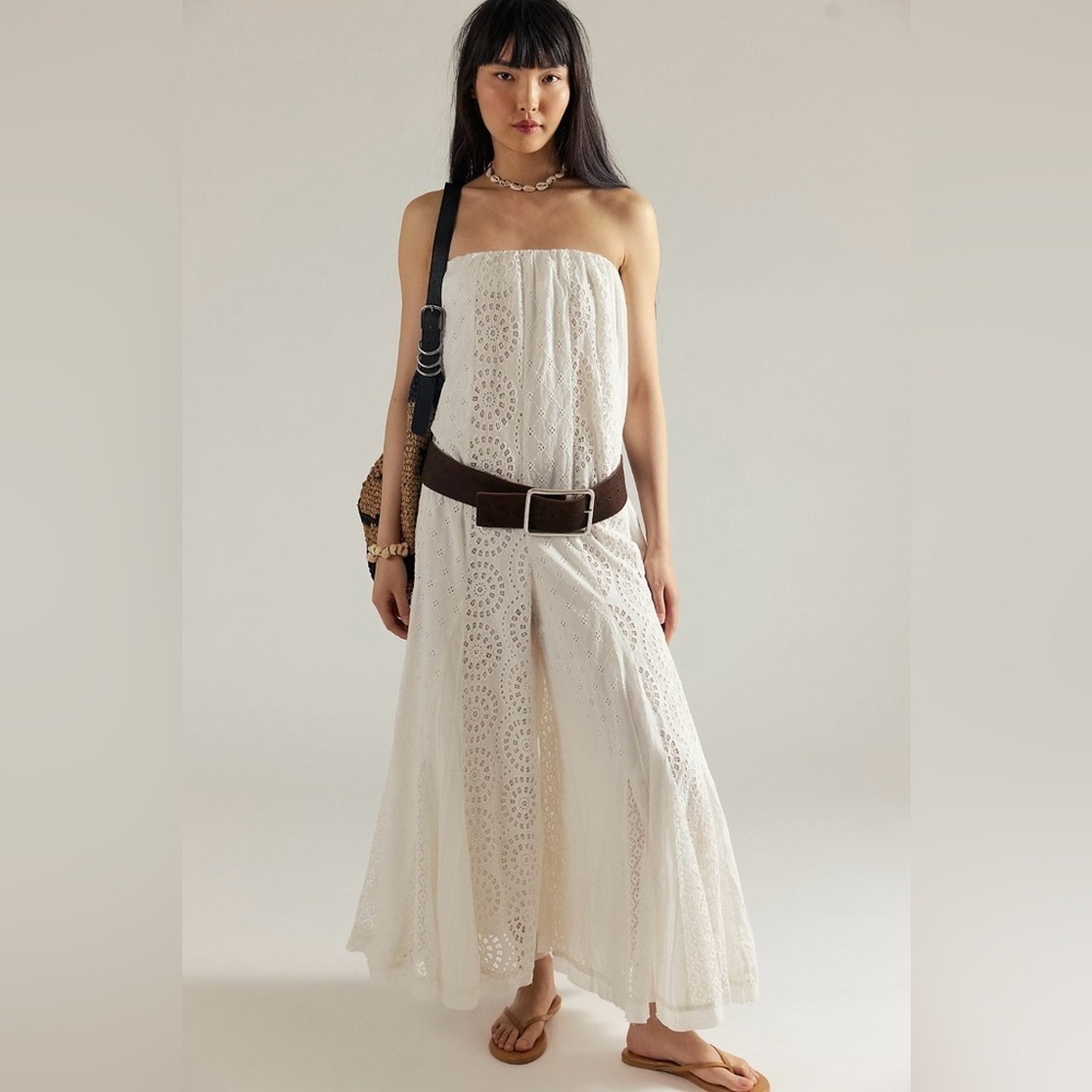 NWT Free People Midnight Cruiser One-piece White Strapless Eyelet Jumpsuit